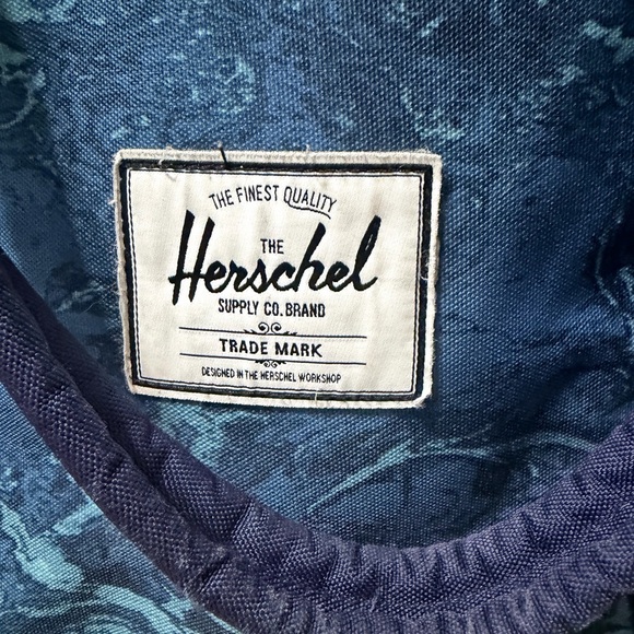 Herschel Supply Co Blue Marbled Tote Diaper Bag Red Stripe Lining - Picture 3 of 9